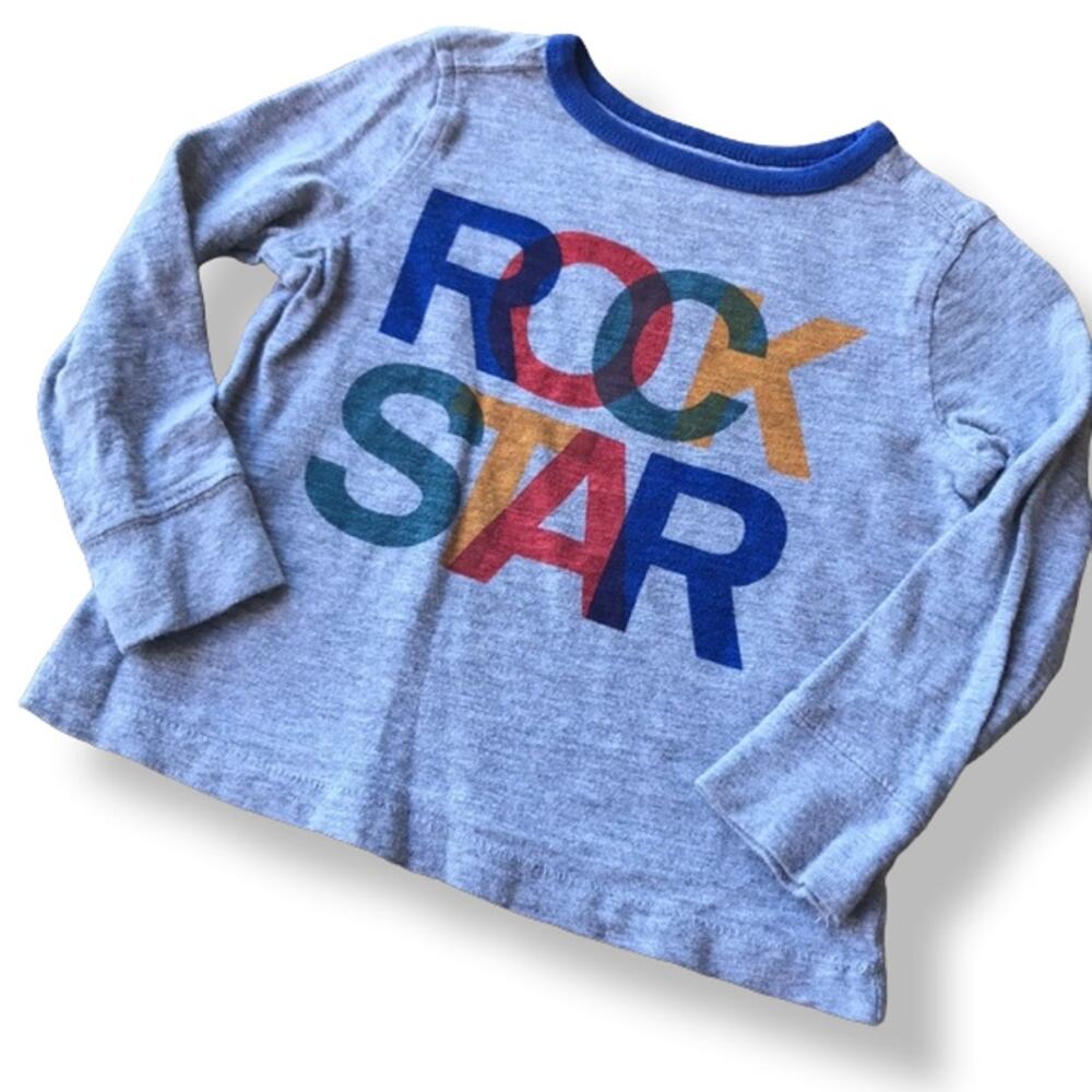 Old Navy Boys Tee Size 2T Rock Star Gray Multicolored Blue Green Red Mustard